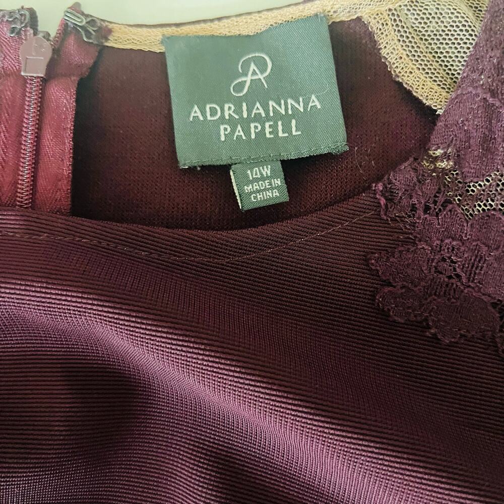 Adrianna Papell Lace Detail Cap Sleeve Sheath Dress Size 14W Burgundy - Picture 4 of 8